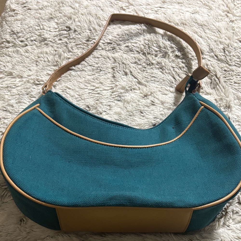 Etienne Aigner Teal and Tan Hobo Bag